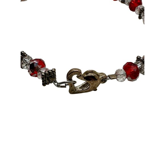 Holiday Elegant Beaded Bracelet Red Clear Heart Clasp Eveningwear Dainty Preppy - Picture 7 of 7